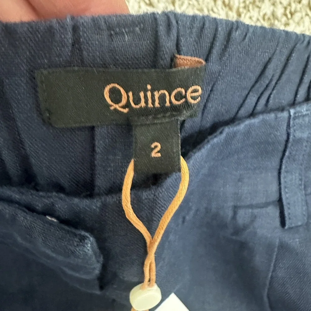 NWT Quince 100% European Linen Pleated Trouser Pants Navy Size 2 28 Inseam